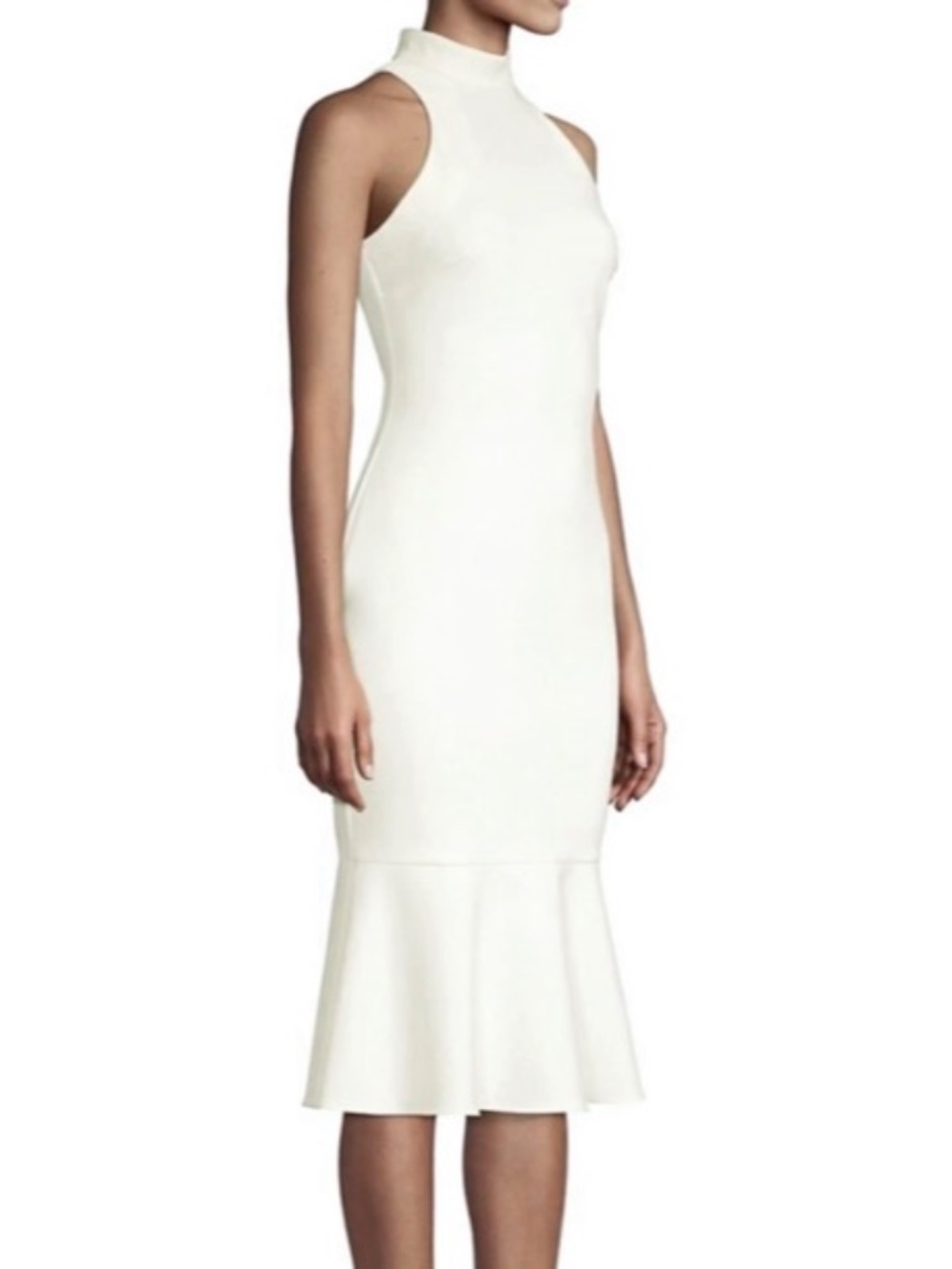 Likely Raelynn Dress Revolve White Flounce Hem Mermaid Fitted Hi Neck Size 2 NWT